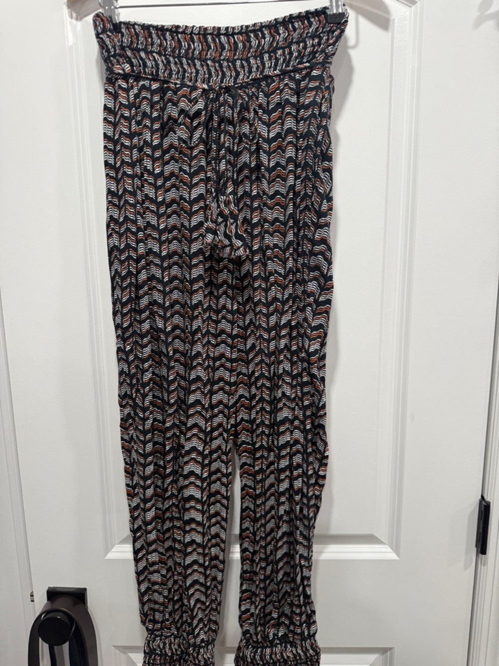 Anthropologie Women's Smocked Waist Patterned Wide-Leg Loose Pants - Black Multi